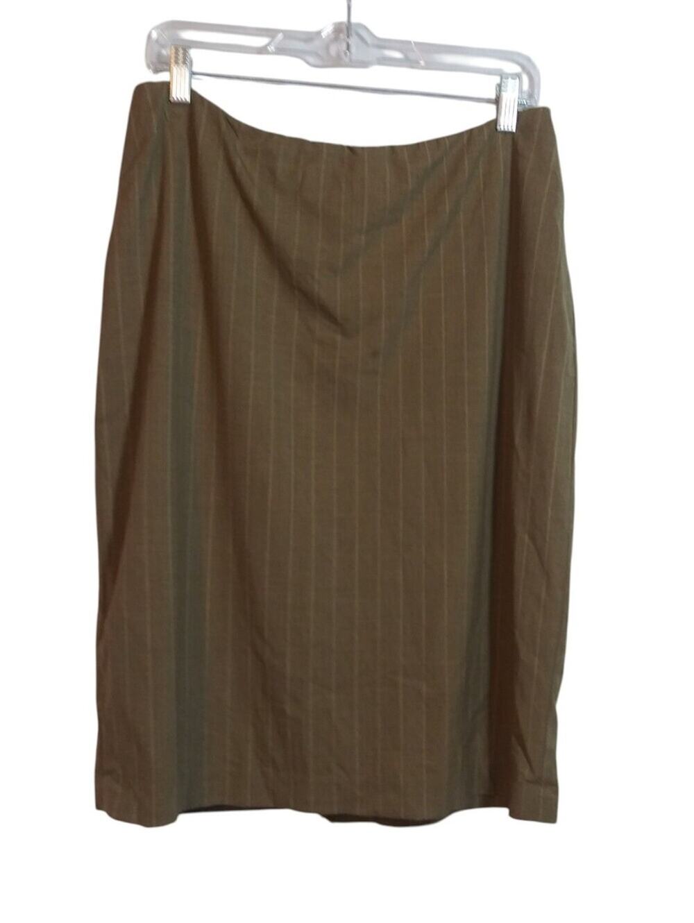 Linda Allard Ellen Tracy Taupe Pinstripe Wool Pencil Skirt Career Neutral Sz 14